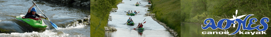 Une bannière présentant trois photo de kayak au club, avec le logo du club